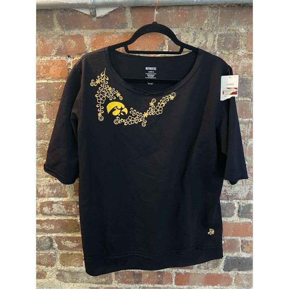Authentic IOWA HAWKEYES Black Evelyn 3/4 Sleeve with Hawkeye Embroidered Emblem